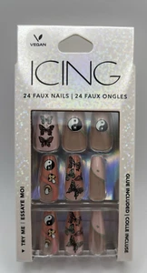 Neu 24 falsche vegane Nägel von Icing Butterfly Yin Yang - Bild 1 von 2