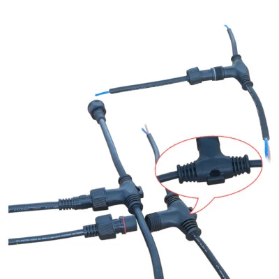 IP68 WATERPROOF CABLE PLUG CONNECTOR 3 WAY T SHAPE 2-PIN 3 P 4 PIN MALE & FEMALE - Image 1 of 4