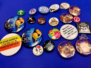 Over 20 Religious Button Pins Pinbacks Mixed Lot Grab Bag Resale Gifts! - Picture 1 of 16