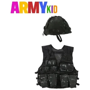 Kinder Armeekleidung - KINDER STURMWESTE & HELM SET - SCHWARZ TARNFARBE - Bild 1 von 1