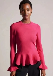 Ted Baker Fitted Lillyyy Top With Peplum Bright Pink Size 1 MSRP: $195.00 - Picture 1 of 4