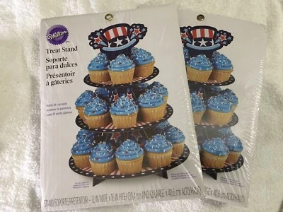 Wilton Cupcakes-N-More Dessert Stand 3 tiered Patriotic 4th July X2 - Image 1 of 3