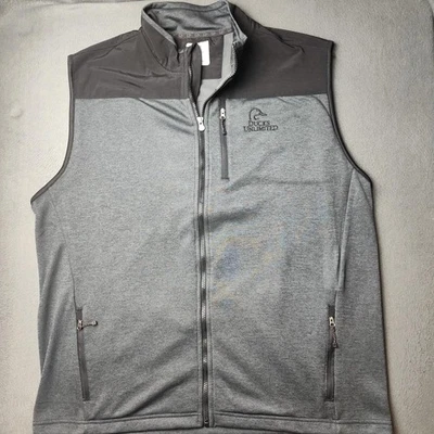 Ducks Unlimited Vest Mens XL Gray Fleece Lined Softshell Zip Pockets Hunting - Image 1 of 4