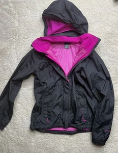 Giacca impermeabile North Face Hyvent nera e rosa con cappuccio zip intera outdoor taglia med - Foto 1 di 8