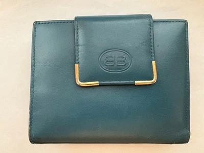 Billetera vintage de mujer doble plegable con bloqueo de beso moneda BB cuero azul Foto 1 de 4