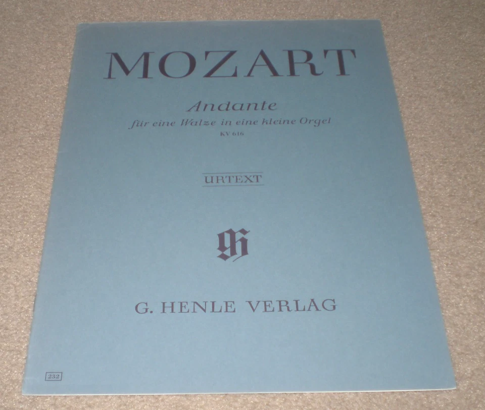 Mozart Andante F Major KV616 Henle Verlag 232 Urtext Music Book Organgrinder - Image 1 of 1