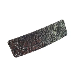 Hair Clip Silver Tone Floral Engraved Metal Bar Barrette Pony Tail Girl Gift - Picture 1 of 4