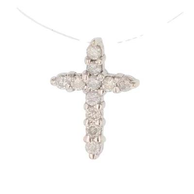 Colgante Cruz Religiosa Diamante Corte Redondo 0,41ctw Sin Cadena Oro Blanco 10k Foto 1 de 4