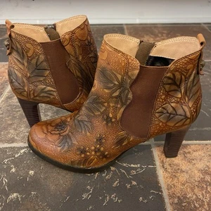 Spring Step L'Artiste Botines Talla 40 Boho Western Floral Cuero Repujado - Imagen 1 de 12