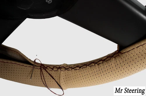 Pour Range Rover P38A Housse De Volant En Cuir Perforé Beige Avec Couture Noire - Photo 1/1