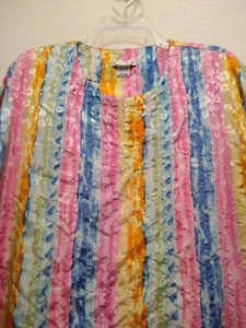 SITA ~ Floral Rainbow Striped V-Neck Kaftan Dress Moo Moo - One Size - Vtg 70's - Picture 1 of 11