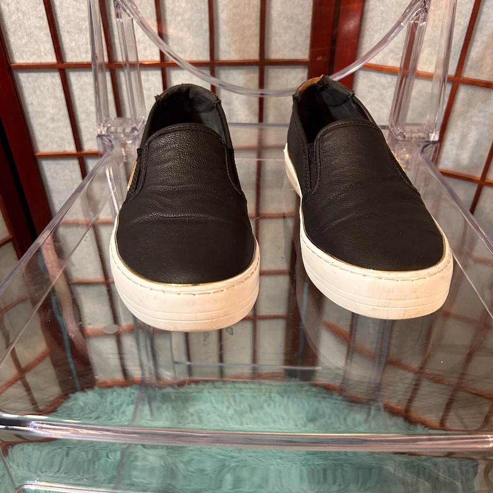 GBG Los Angeles Mujer Zapatillas Sin Cordones Talla 7.5 Cuero Negro Borde Dorado Foto 1 de 4