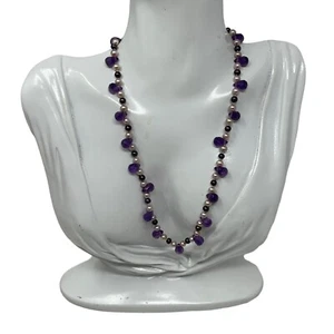 Faux Pearl Necklace Purple Faceted and Hematite Beads Accents 16 inches - Picture 1 of 9