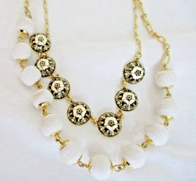 COLLAR TALBOTS MUJER 21" DOBLE GOTA ESMALTE NEGRO BLANCO CON CUENTAS DORADAS Y ENVUELTAS Foto 1 de 4