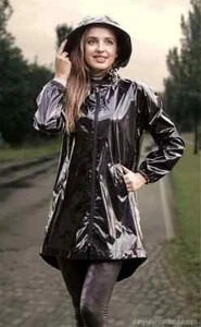 PVC Black Patent Leather PARKA, PVC Raincoat, Vinyl Eco Trench Coat Patent - Picture 1 of 2