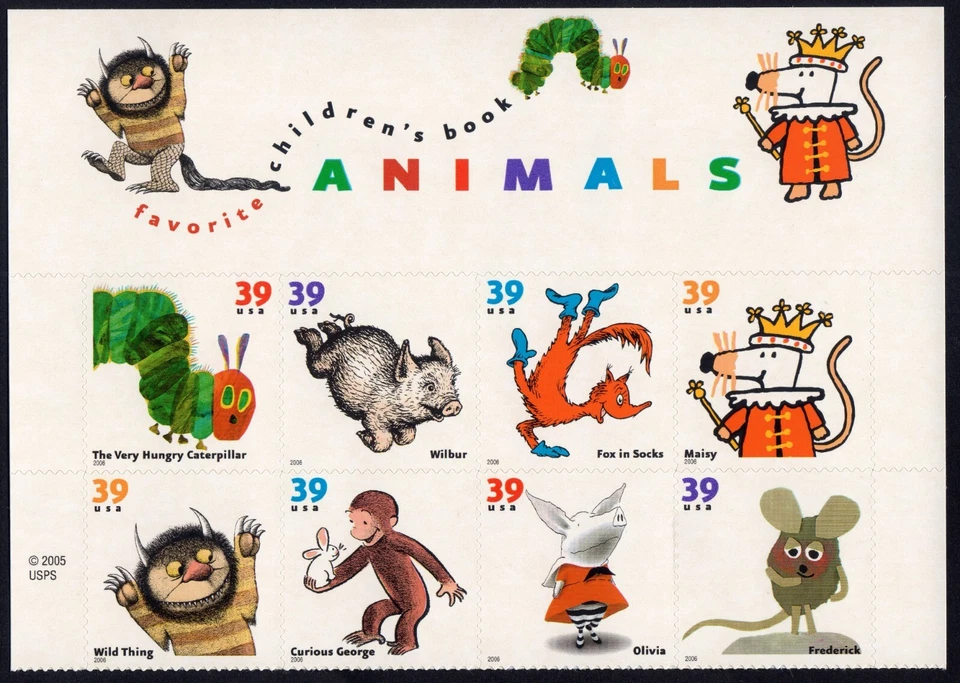 Scott #3994a (3987-94) Children's Books Animals Title Block of 8 Stamps - MNH - Image 1 of 1