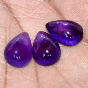 Natural Amethyst Pear Cabochon 14x10 mm Lot 03 Pcs Calibrated Loose Gemstones - Picture 1 of 6