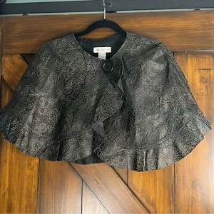 Newport News Black Leather Floral Ruffle Cape Women's M - Picture 1 of 4