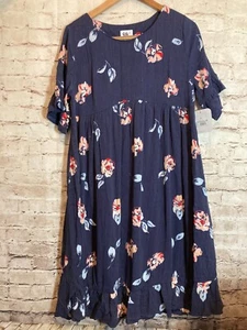 Isabel Maternity Babydoll Dress Womens Medium Blue Floral Ruffle Hem Flowy - Picture 1 of 15