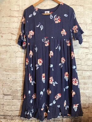 Isabel Maternity Babydoll Dress Womens Medium Blue Floral Ruffle Hem Flowy - Image 1 of 4