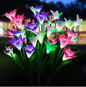 2/4/6 Solar Flower Lights with 4 Bigger Solar Garden Lights Outdoor Decorative - Picture 1 of 12
