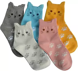 5 pares de calcetines de algodón para mujer talla 4-7 hasta el tobillo con temática animal linda palmadita - Imagen 1 de 11