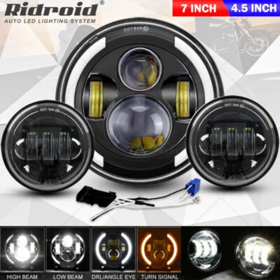 For Harley-Davidson Heritage Softail Classic 7" LED Headlight + 4.5" Fog Lights - Image 1 of 4