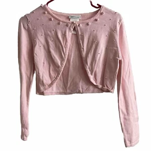 Bonnie Jean Girl Pink Dress Sweater Flowers & Faux Pearls & Buttons Size XL LKNW - Picture 1 of 4
