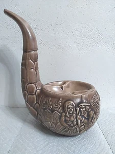 Vintage Ceramic Pipe Stand Ashtray Pilgrim Motif  1974 Brown 8.5" T x 4" R Heavy - Picture 1 of 12