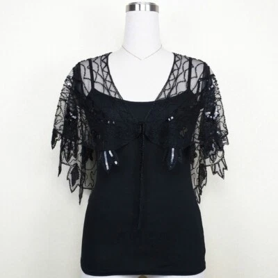 Dama Lentejuelas Retro Capa Encaje Transparente Encogido Bolero Chal Sexy Noche Baile de graduación Cárdigan Foto 1 de 4
