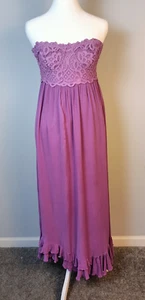 Free People One M abito contadino maxi garzato viola orlo arricciato boho romantico sexy - Foto 1 di 13