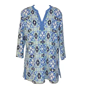 J McLaughlin Womens Catalina Cloth Tunic Top 3/4 Sleeve Floral Medallions Medium - Picture 1 of 5