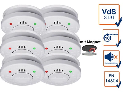 6er-Set Rauchmelder mit 10 Jahres Batterie, Q-Label + Magnetbefestigung - Bild 1 von 4