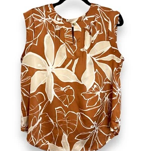 Liz Claiborne Tank Top Blouse Womens Medium Bronze Brown Floral Cream Shirt Boho - Picture 1 of 7