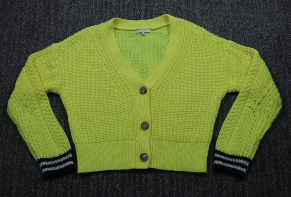 Небеса синий кардиган женщин маленький желтый полоски акцент кнопка спереди опрятный - Изображение 1 из 4