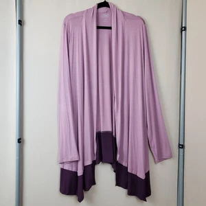 Logo Lori Goldstein Strickjacke 1X vorne offen rosa burgund Kontrastsaum Viskose Strick - Bild 1 von 6