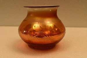 Vintage Jain Glass Works calendula iridescente vaso a forma di lota arte indiana vetro "R - Foto 1 di 15