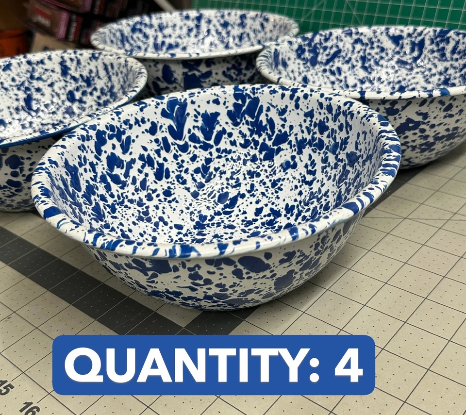 Crow Canyon Home Enamelware Serving Bowl - Blue Marble D18DM