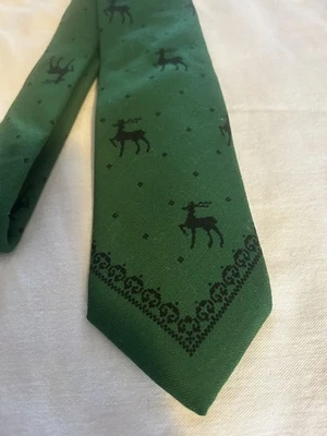 Corbata Lands End Para Hombre Clásica 100% Lana Navidad Reno Verde Ciervo Negro Foto 1 de 4