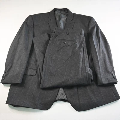 J. Ferrar 54R 44x26 Gray Striped Ultra Comfort Mens Jacket Pants Suit - Image 1 of 4