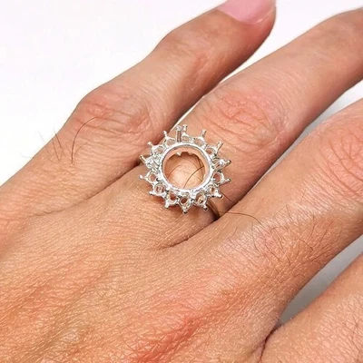 Juego de puntas de anillo semi montaje redondo de plata de ley 925 de 9 mm montaje vacío para piedras preciosas Foto 1 de 4