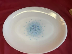Vintage Fire-King Oven Blue Mosaic Milk Glass Platter 12" Oval Serving Plate - Picture 1 of 5