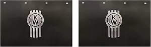 Kenworth Motors 24" x 15" negro y plata "KW" polietileno semi camión guardabarros par - Imagen 1 de 3