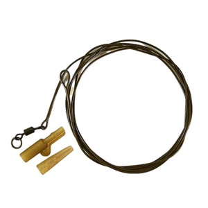 3 x MOD BROWN SAFE POLY CARP LEADERS WITH FLEXI SWIVELS AND LEAD CLIPS - Picture 1 of 3