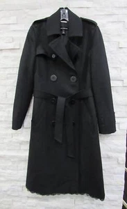 Club Monaco Black Wool Lined Belted Lace Hem Military Trench Coat S PRISTINE! - Picture 1 of 9