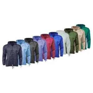 Mens Boys Plain Rain Mac Coat Kagoul Jacket Water Resistant Hooded Cagoul Mac - Picture 1 of 14