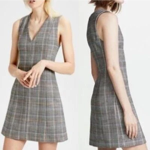 Minivestido Theory cuello en V sin mangas a cuadros ropa de carrera mezcla de lana virgen para mujer 8 - Imagen 1 de 7