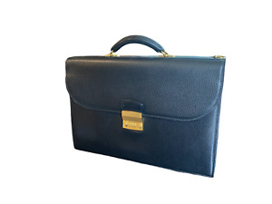Coach Black Leather Attache Briefcase Gold Bronze Latch Lock 16”