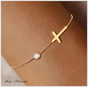 Damen Armband Kreuz Geschenk Edelstahl Zirkonia Geschenk für Frauen Arm Band - Bild 1 von 6