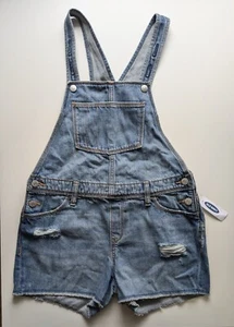Old Navy Distressed Denim Medium Wash Shortalls Overalls Girls Large(10-12) Plus - Picture 1 of 9